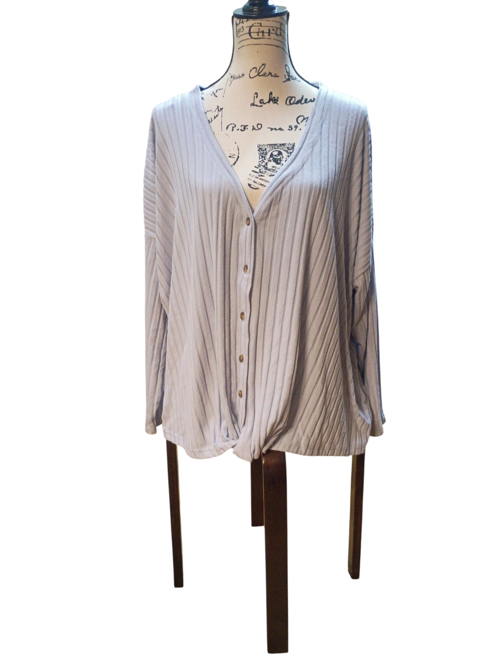 #1276 Hippie Rose Plus Size 3X Ribbed Button Front Twist Hem Top